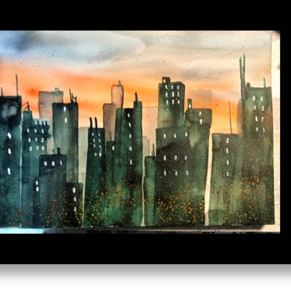 ORIGINAL WATERCOLOR  CITY LIGHTS